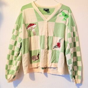 Thorn & Fable Green and Cream Cardigan with Embroidery